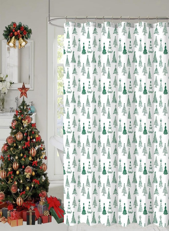 YOSTEV Christmas Shower Curtain, Green Christmas Tree Shower Curtains for Bathroom Decor, White Green Winter Holiday Shower Curtain, Merry Christmas Xmas Pine Fabric Cloth Bath Curtain, 72 x 72 Inch - Image 1